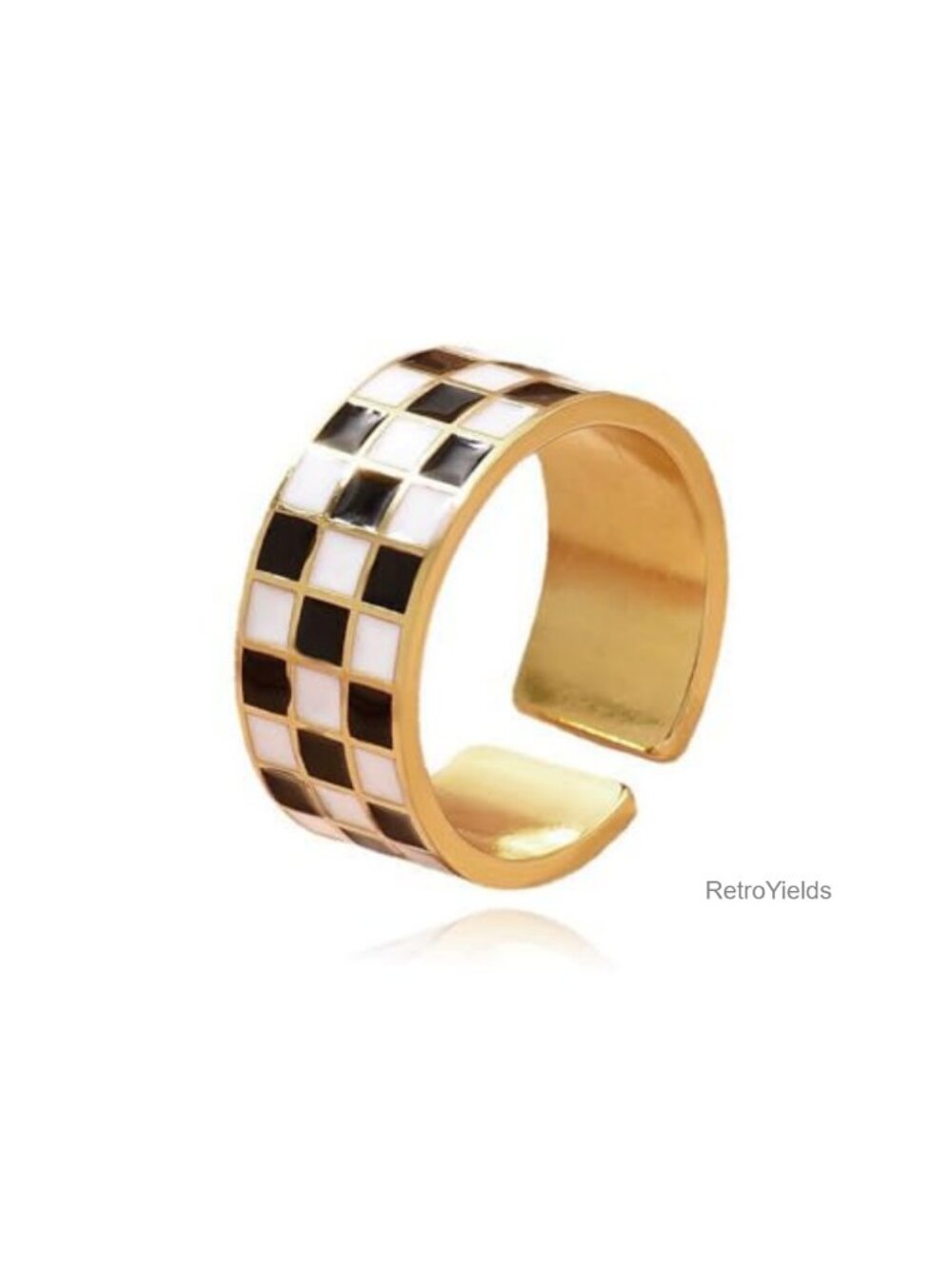 Adjustable Checkerboard Open Band Ring Alloy Statement Stackable